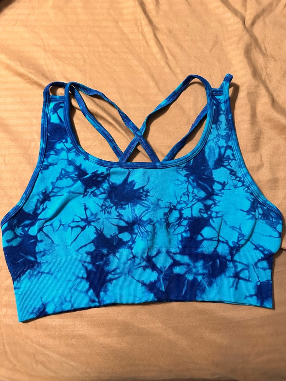 Blue Tie-Dye Strappy Sports Bra